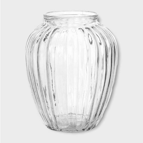 Glass Ribbed Vase - 13cm