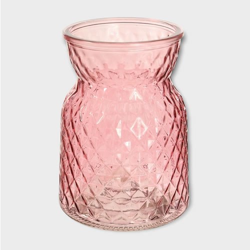 Glass Waisted Pink Tint Vase - 13.5cm