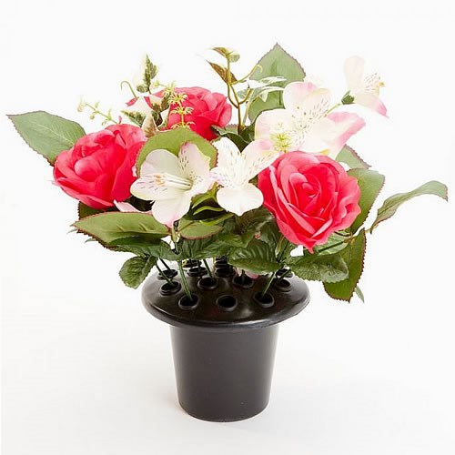 Grave Vase & Artificial Flowers (Mixed Rose)