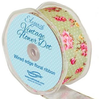 Ribbon Floral Dot - Green 38mm