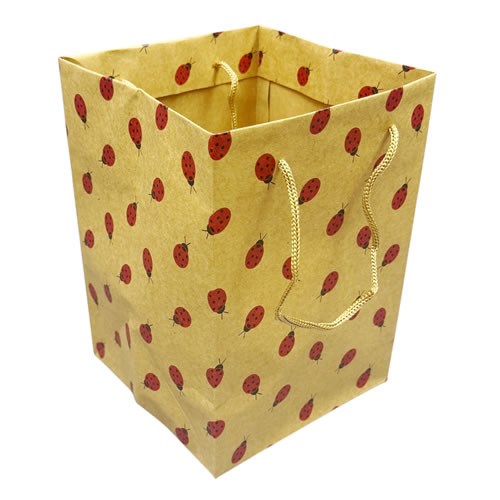 Hand Tied Gift Bag - Kraft Ladybirds 18x25cm