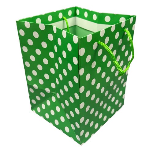 Hand Tied Gift Bag - Sage Green Polkadot 19x25cm 