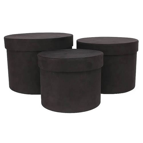 Hat Boxes Black Suede Round Set of 3 Wholesale Dutch Flowers UK