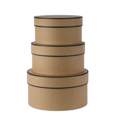 Hat Boxes Round - Kraft/Black (set of 3)