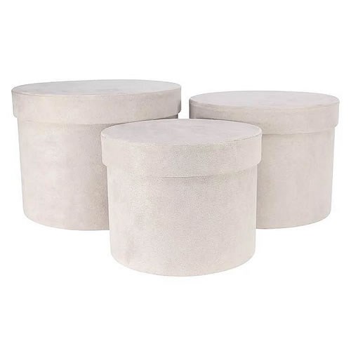 Hat Boxes Round - Light Grey Suede (set of 3)