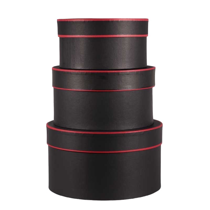 Hat Boxes Round - Black/Red Trim (set of 3)