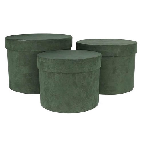 Hat Boxes Round - Green Suede (set of 3)