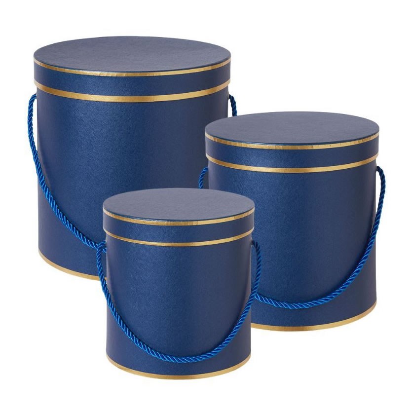 Hamilton Hat Boxes Round - Navy/Gold (set of 3)