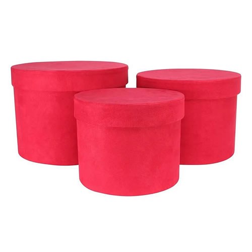 Hat Boxes Round - Red Suede (set of 3)
