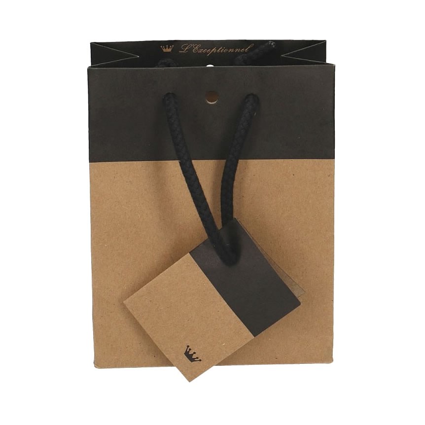 Hand Tied Gift Bag - Kraft/Black 22x18x10cm *Only 5 left*