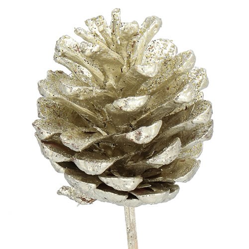 PINE CONE PICKS - PLATINUM GLITTER
