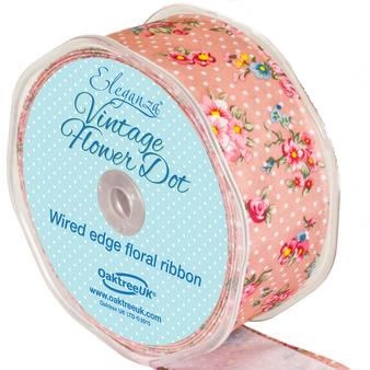 Ribbon Floral Dot - Pink 38mm