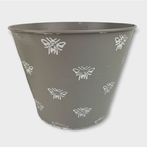Planter Bucket - Bees White & Grey