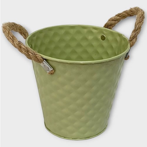 Planter Bucket - Green Honeycomb & Rope Handles