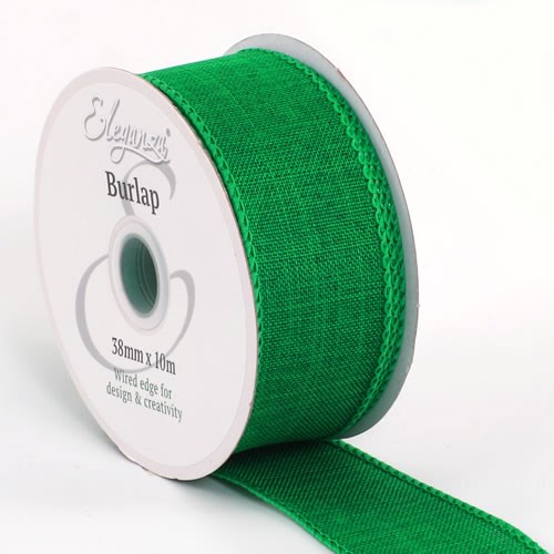 Ribbon Burlap Green - 38mm (Wire Edge)