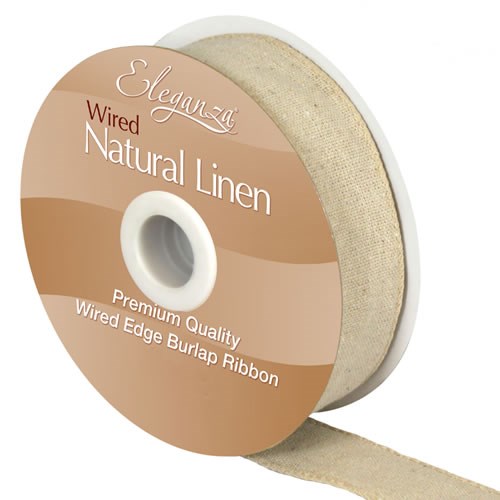 Ribbon Burlap Natural Linen - 32mm (Wire Edge)