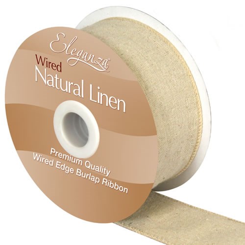 Ribbon Burlap Natural Linen - 50mm (Wire Edge)
