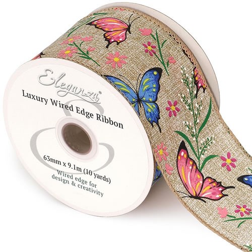 Ribbon Butterflies Pink & Blue  - Wire Edge