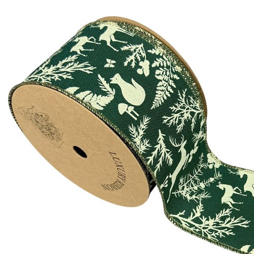 Ribbon - Festive Green with Deer & Foliage