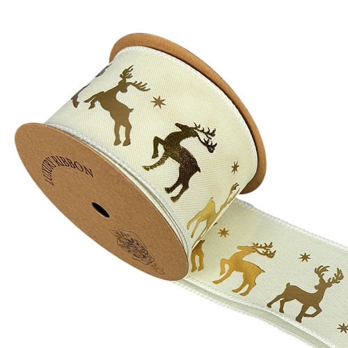 Ribbon - Festive Ivory & Gold Reindeers