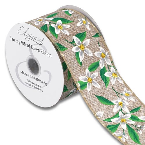 Ribbon Floral White & Yellow - Wire Edge