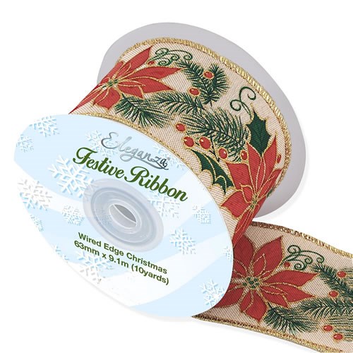 Ribbon Glitter Edge Red Poinsettia