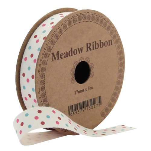 Ribbon - Meadow Burgundy, Pink & Turquoise Dots