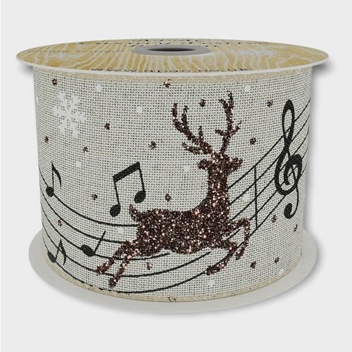 Ribbon - Natural With Reindeer & Notes