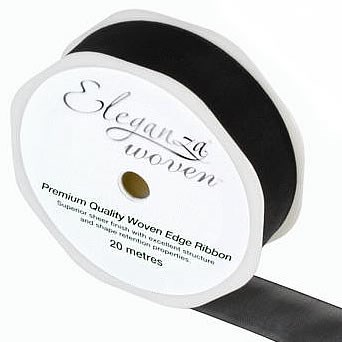 Ribbon Organza Black - 25mm Woven Edge