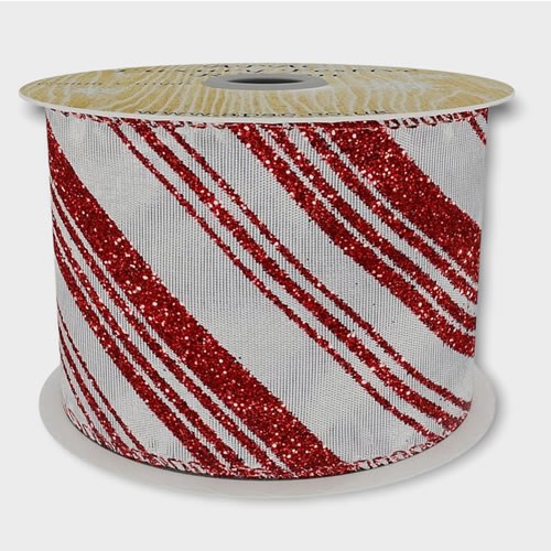 Ribbon - Red Glitter Diagonal Stripes