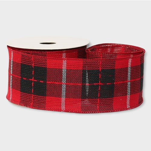 Ribbon - Tartan Check Black & Red (Wire Edge)