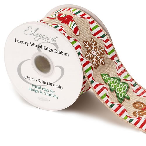 Ribbon - Xmas Gingerbread Man (Wire Edge)