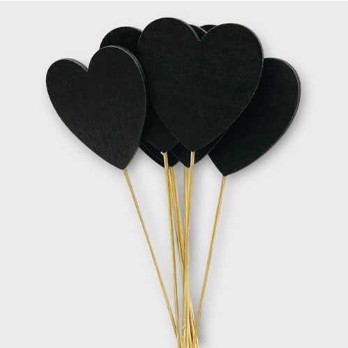 Valentines Flat Black Heart Pick 27cm (pack of 10)