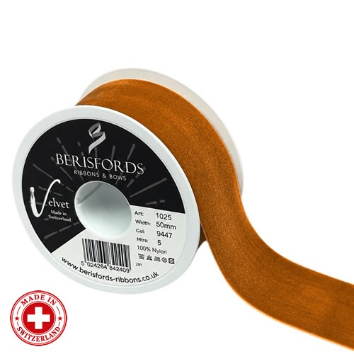 Velvet Ribbon - Copper (50mm x 5m)