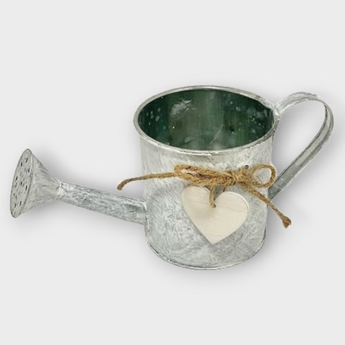 Watering Can - White Washed Zinc & Heart