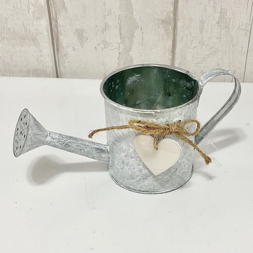 Watering Can - White Washed Zinc & Heart