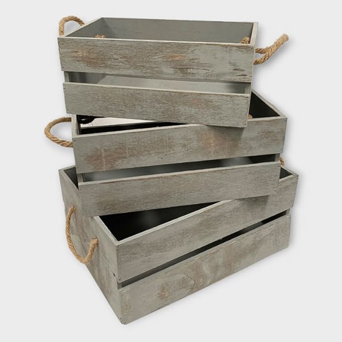 Small Wooden Crates with Rope Handles (set of 3)
