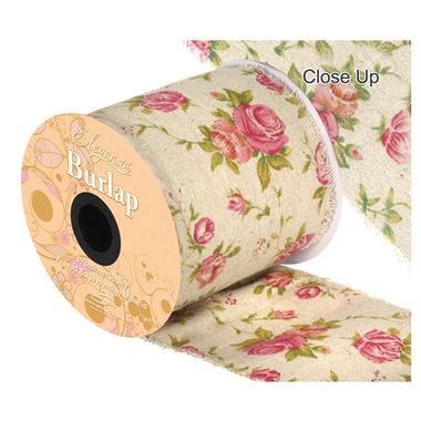 Ribbon Vintage Burlap Rose Print - 100mm