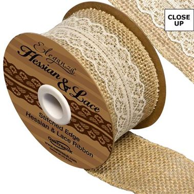 Ribbon - Hessian & Ivory Lace 50mm (woven edge)