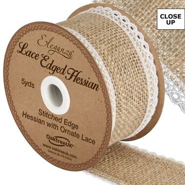 Ribbon Hessian & White Lace - 50mm 