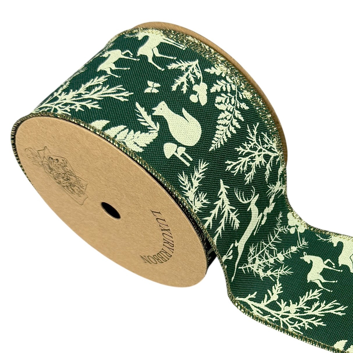 Forrestry Ribbons Christmas Floristry Ribbon Festive Green, Deer & Foliage 63mm | Xmas ...